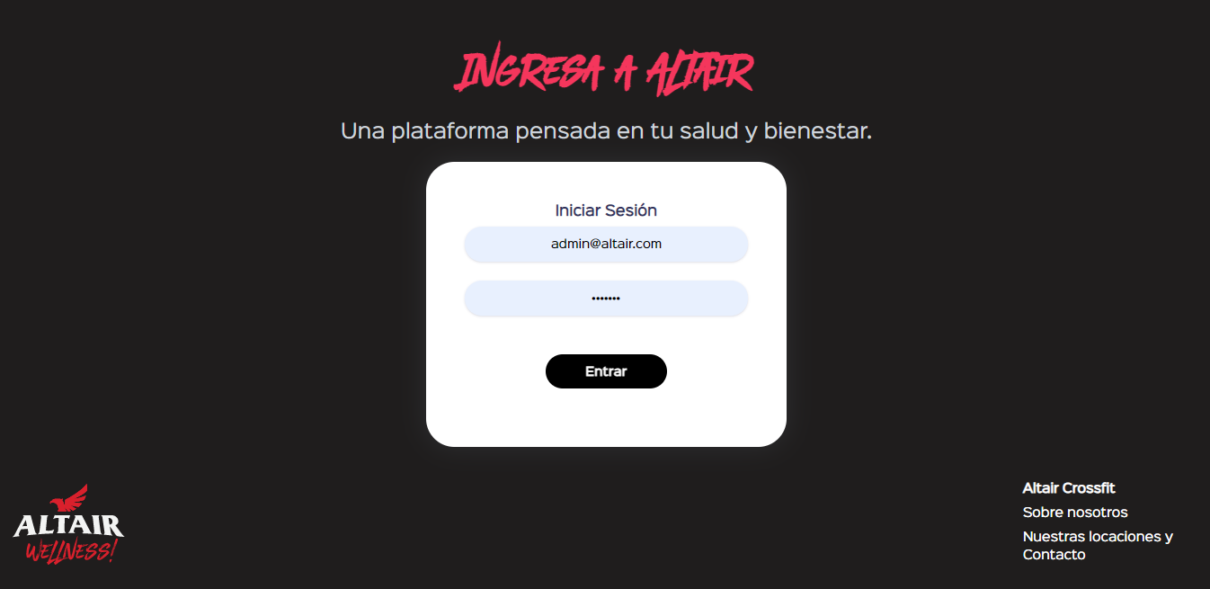 Altair Login Interface